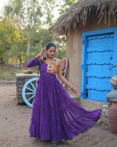 Purple Colour Navaratri Special Bandhani Print Gown 2