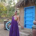 Purple Colour Navaratri Special Bandhani Print Gown 3