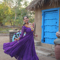 Purple Colour Navaratri Special Bandhani Print Gown 4