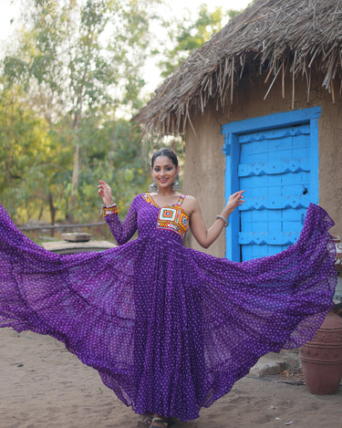 Purple Colour Navaratri Special Bandhani Print Gown 5