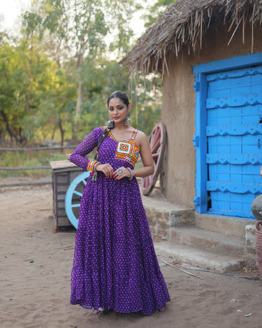 Purple Colour Navaratri Special Bandhani Print Gown