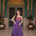 Purple Navratri Bandhani Print Gown with Kutchi Patchwork