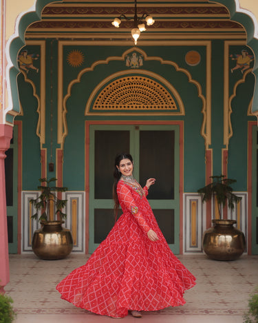 Orange Bandhani Print work with kutchi patchework Dress 3