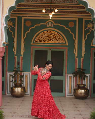 Orange Bandhani Print work with kutchi patchework Dress 4