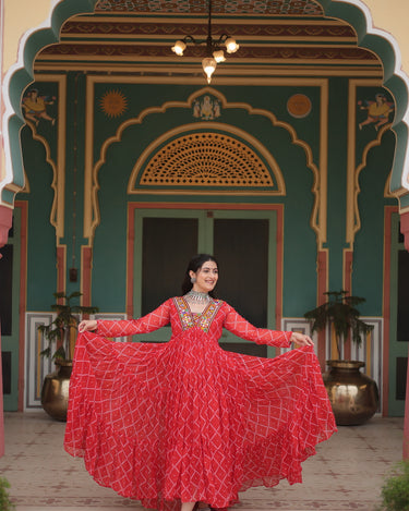 Orange Bandhani Print work with kutchi patchework Dress