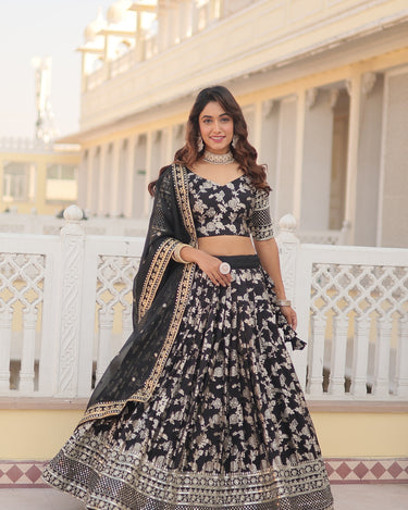 Black Colour Viscose Jacquard With Embroidered Sequins work Lehenga 1