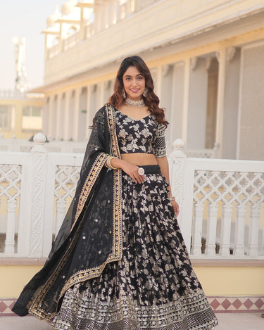 Black Colour Viscose Jacquard With Embroidered Sequins work Lehenga