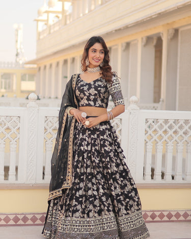 Black Colour Viscose Jacquard With Embroidered Sequins work Lehenga 2