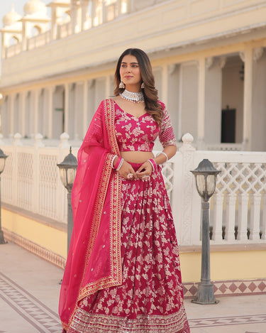 Pink Colour Viscose Jacquard With Embroidered Sequins work Lehenga 3