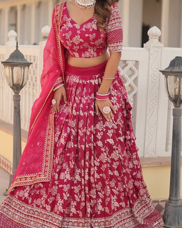 Pink Colour Viscose Jacquard With Embroidered Sequins work Lehenga 2