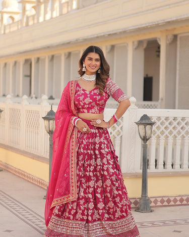 Pink Colour Viscose Jacquard With Embroidered Sequins work Lehenga 1