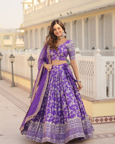 Purple Colour Viscose Jacquard With Embroidered Sequins work Lehenga 3