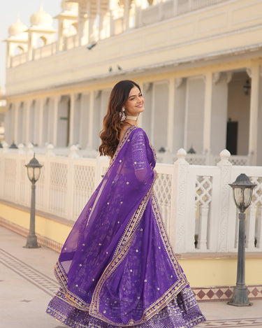 Purple Colour Viscose Jacquard With Embroidered Sequins work Lehenga 5