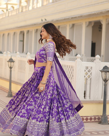 Purple Colour Viscose Jacquard With Embroidered Sequins work Lehenga 4