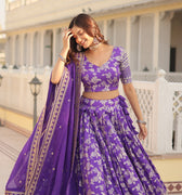 Purple Colour Viscose Jacquard With Embroidered Sequins work Lehenga