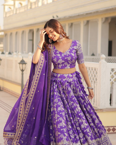 Purple Colour Viscose Jacquard With Embroidered Sequins work Lehenga