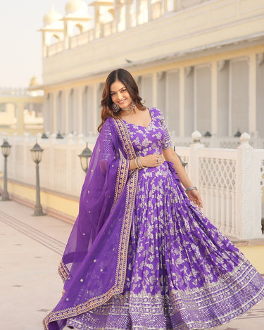 Purple Colour Viscose Jacquard With Embroidered Sequins work Lehenga 1