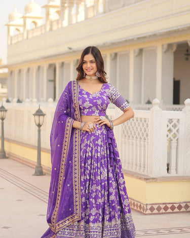 Purple Colour Viscose Jacquard With Embroidered Sequins work Lehenga 2