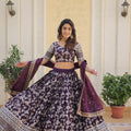 Wine Colour Viscose Jacquard With Embroidered Sequins work Lehenga