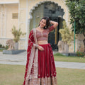 Maroon Colour Heavy Sequins Zari Embroidered work Lehenga 3