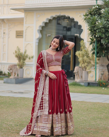 Maroon Colour Heavy Sequins Zari Embroidered work Lehenga 3