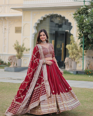 Maroon Colour Heavy Sequins Zari Embroidered work Lehenga