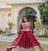 Maroon Colour Heavy Sequins Zari Embroidered work Lehenga 1