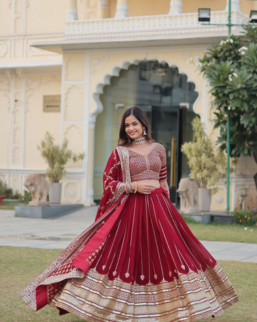 Maroon Colour Heavy Sequins Zari Embroidered work Lehenga 1