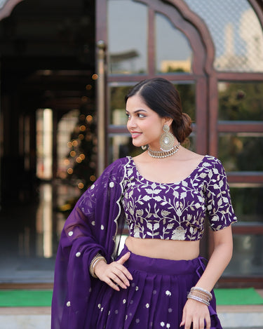 Purple Colour Designer Georgette With Heavy Sequins Embroidered Lehenga Choli 8