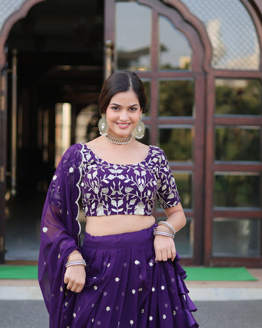 Purple Colour Designer Georgette With Heavy Sequins Embroidered Lehenga Choli 1