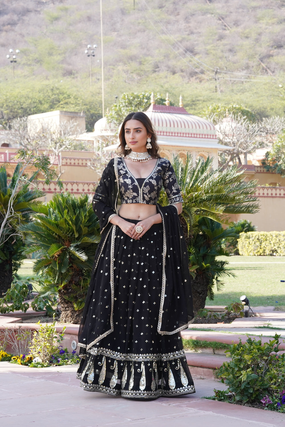 BLACK Faux Blooming With Embroidered Sequins work Lehenga Choli 1