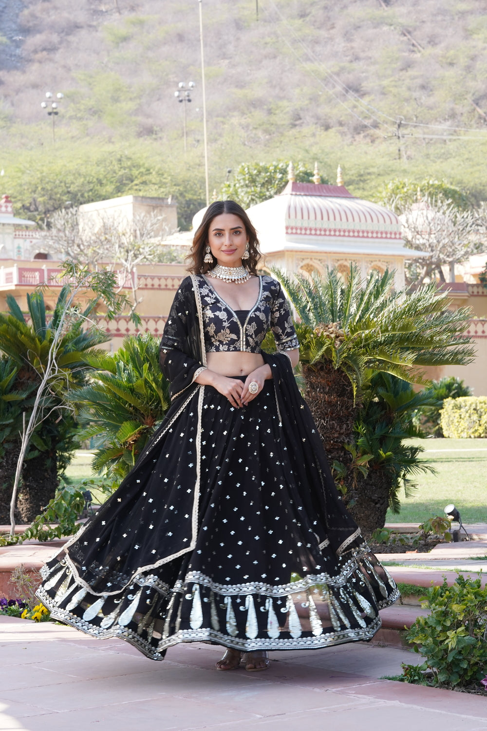  BLACK Faux Blooming With Embroidered Sequins work Lehenga Choli