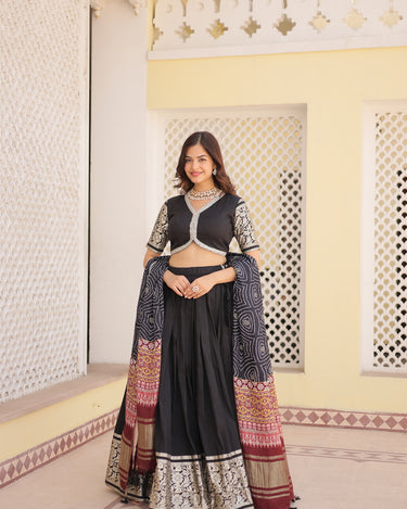 Black Colour Viscose Jacquard with Gaji Silk Chaniya Choli