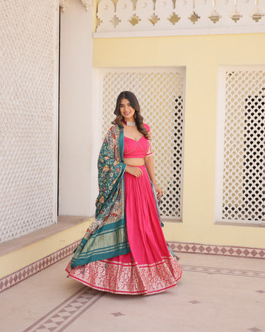 Pink Colour Viscose Jacquard with Gaji Silk Chaniya Choli 4