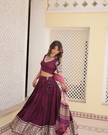 Wine Colour Viscose Jacquard with Gaji Silk Chaniya Choli 6