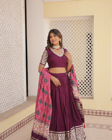 Wine Colour Viscose Jacquard with Gaji Silk Chaniya Choli 1