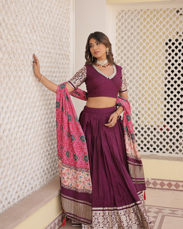 Wine Colour Viscose Jacquard with Gaji Silk Chaniya Choli 2