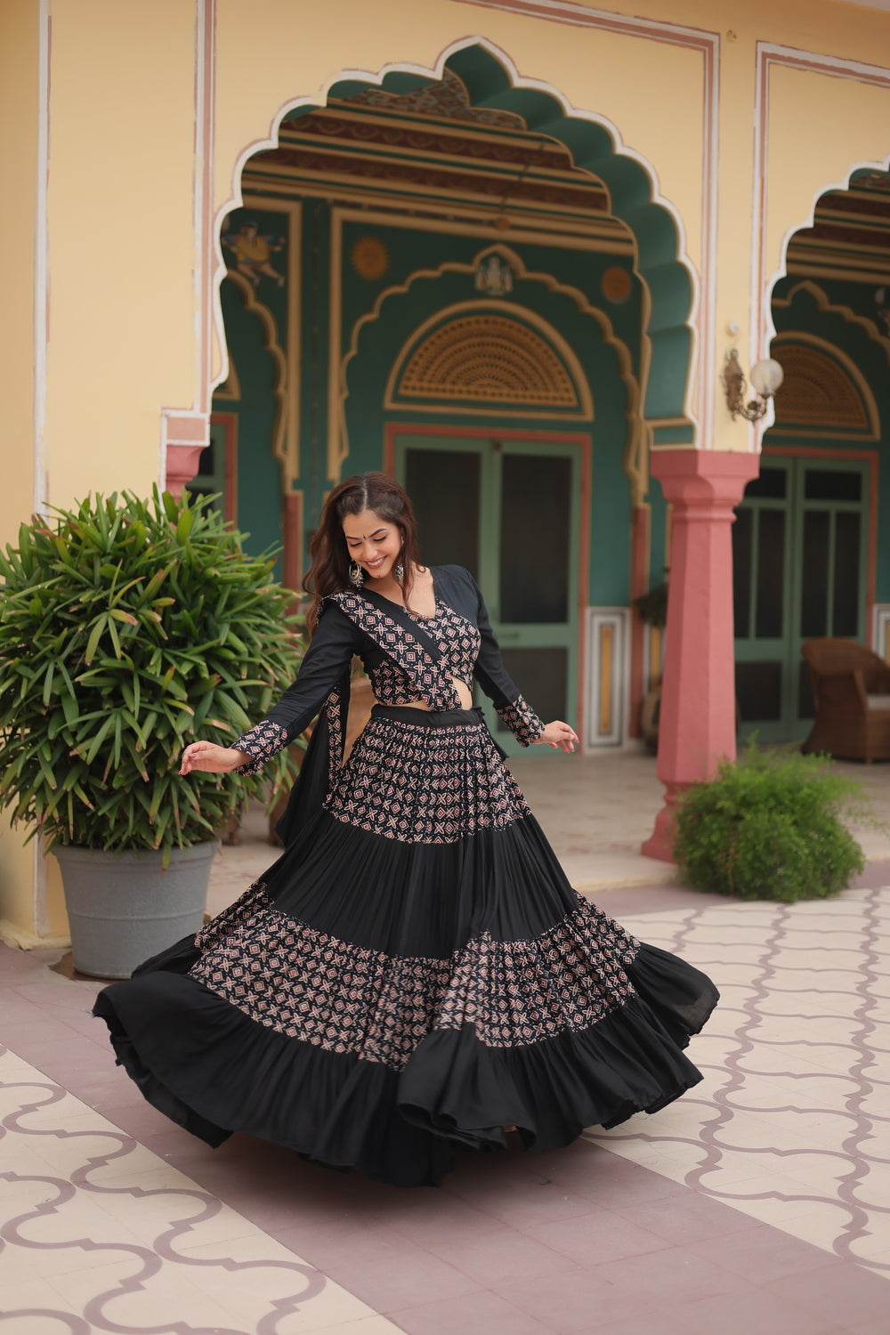 Black Colour Reyon Navratri Chaniya Choli