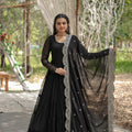 Black Designer Plain Gown with Designer Embroidered Dupatta 3