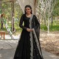 Black Designer Plain Gown with Designer Embroidered Dupatta