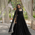 Black Designer Plain Gown with Designer Embroidered Dupatta 1