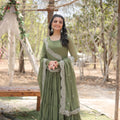 Mendi Designer Plain Gown with Designer Embroidered Dupatta