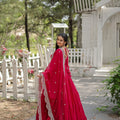 Rani Pink Designer Plain Gown with Designer Embroidered Dupatta 3