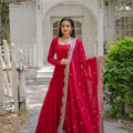 Rani Pink Designer Plain Gown with Designer Embroidered Dupatta 