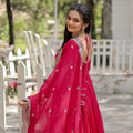 Rani Pink Designer Plain Gown with Designer Embroidered Dupatta 6