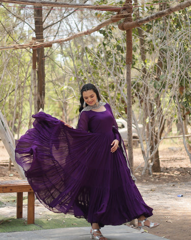 Purple Designer Plain Gown with Designer Embroidered Dupatta 4