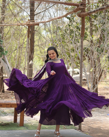 Purple Designer Plain Gown with Designer Embroidered Dupatta 2