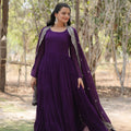 Purple Designer Plain Gown with Designer Embroidered Dupatta 3