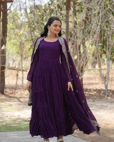 Purple Designer Plain Gown with Designer Embroidered Dupatta 3