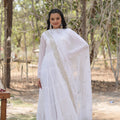 White Designer Plain Gown with Designer Embroidered Dupatta 2